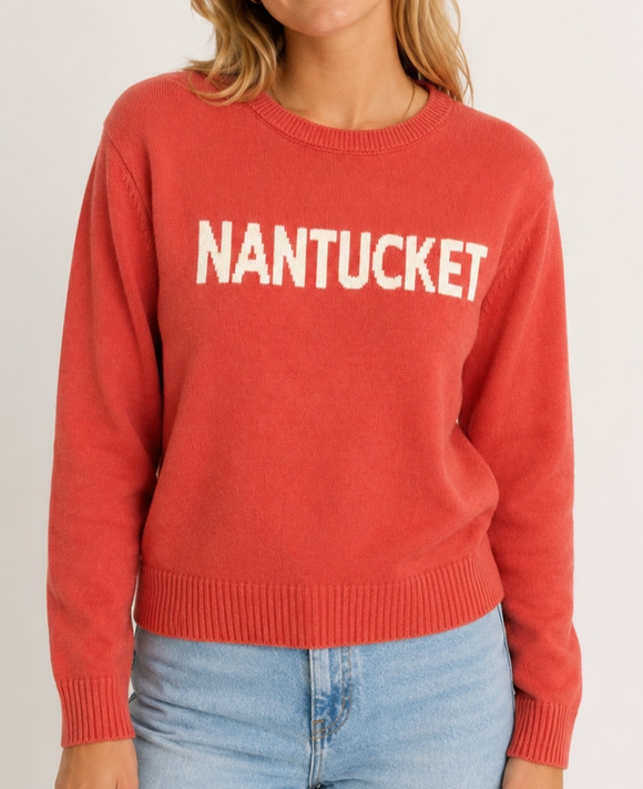 Thoughtful Design Sweaters - Nantucket Sweater Womens M Coral Cotton Crewneck Coastal Resort by Thoughtful